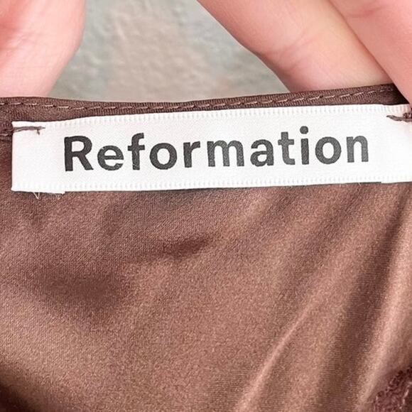 Reformation Provence Silk Midi Dress ES In Cafe Brown 2X NWT - Picture 8 of 10